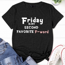 Fashion Short Sleeve Round Neck Letters Printed T-shirt