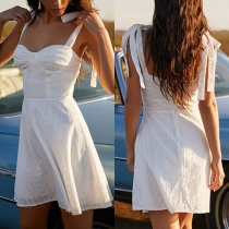 Sexy Backless Solid Color Knotted Sling Dress