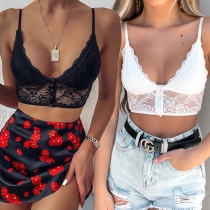 Sexy Backless V-neck Lace Spliced Sling Crop Top