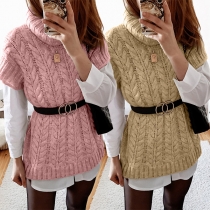 Fashion Solid Color Short Sleeve Turtleneck Knit Vest