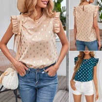 Fashion Puff Sleeve Round Neck Sequin Printed Top