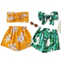 Sexy Knotted Printed Bandeau Top + High Waist Shorts Two-piece Set for Beach Wear
