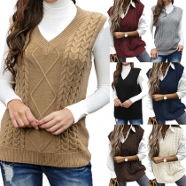 Simple Style Sleeveless V-neck Solid Color Knit Vest