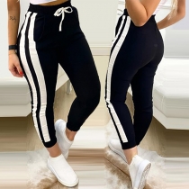 Casual Style ContrasT Color Drawstring Elastic Waist Sports Pants