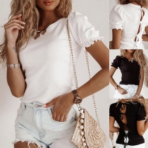 Fashion Solid Color Short Sleeve Round Neck Backless T-shirt