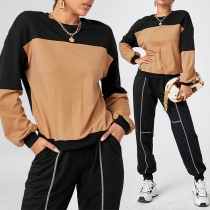 Casual Style Long Sleeve Round Neck Contrast Color Sweatshirt