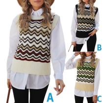 Fashion Sleeveless Round Neck Wavy-stripe Knit Vest