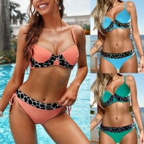 Sexy Low-waist Leopard Printed Spliced Push-up Bikini Set