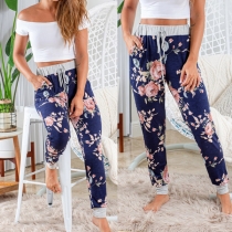 Casual Style Drawstring Elastic Waist Printed Pants