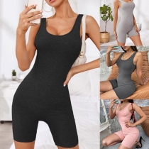 Simple Style Sleeveless Round Neck Solid Color Tight Romper