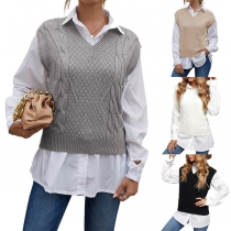 Simple Style Sleeveless V-neck Solid Color Knit Vest