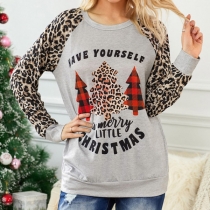 Fashion Leopard Printed Long Sleeve Round Neck Christmas Sweatshirt