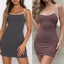 Sexy Backless C0ntrast Color Slim Fit Sling Dress