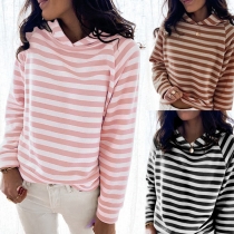 Casual Style Long Sleeve Hooded Stripe Sweatshirt