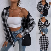 Casual Style Long Sleeve POLO Collar Loose Plaid Shirt