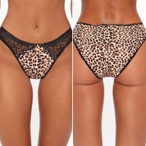 Sexy Low-waist Lace Spliced Leopard Printed Briefs