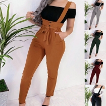 Fashion Solid Color High Waist Slim Fit Overalls