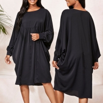 Casual Style Dolman Sleeve Round Neck Solid Color Loose Dress