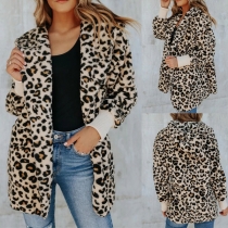 Fashion Long Sleeve Hooded Leopard Print Cardigan