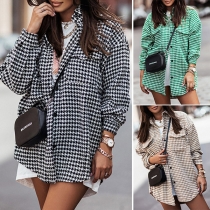 Casual Style Long Sleeve POLO Collar Plaid Shirt-style Coat