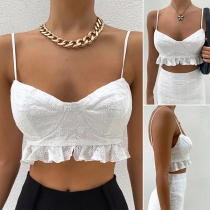Sexy Backless V-neck Ruffle Hem Sling Crop Top