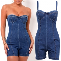 Sexy Backless High Waist Slim Fit Sling Denim Romper
