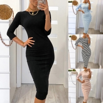 Sexy Backless 3/4 Sleeve Round Neck Slim Fit Dress