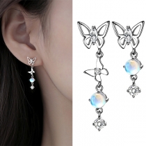 Sweet Style Opal Inlaid Asymmetric Butterfly Earrings
