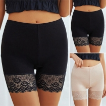 Fashion Solid Color High Waist Lace Spliced Hem Safety Knickers