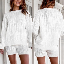 Fashion Solid Color Long Sleeve Round Neck Sweater + Top Two-piece Set