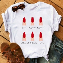 Casual Style Short Sleeve Round Neck Nail Art Pattern Loose T-shirt