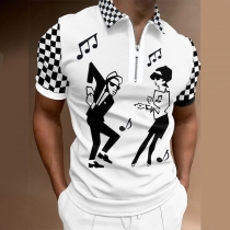Fashion Short Sleeve Polo Collar Plaid Dancer Printed T-shirt for Man