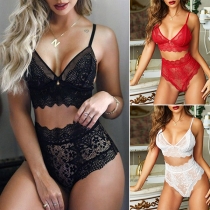 Sexy High Waist See-through Lace Spliced Push-up Undderwear Lingerie Set
