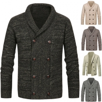 Fashion Solid Color Long Sleeve Double-breasted Man's Cardigan