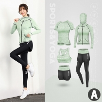 Simple Style Contrast Color Breathable Quick-dry Sports Suit 5 pcs/Set