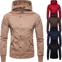 Fashion Solid Color Long Sleeve Hooded Man's Coat