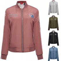 Fashion Solid Color Long Sleeve Stand Collar Coat