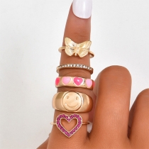 Cute Style Bugtterfly Hear Smiling Face Ring Set 5 pcs/Set