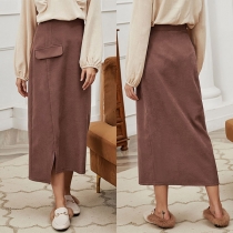 Simple Style High Waist Solid Color Front-pocket Skirt