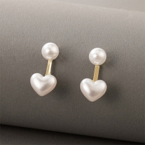 Sweet Style Heart Pearl Stud Earrings