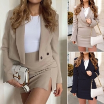 OL Style Long Sleeve Short-style Blazer + Skirt Two-piece Set  (Size falls small)