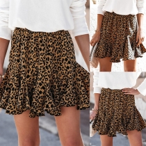 Fashion Elastic High Waist Fishtail Hem Leopard Printed Skirt