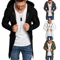 Fashion Solid Color Long Sleeve Hooded Man's Knit Sweater Coat