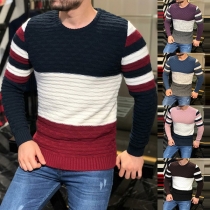 Fashion Contrast Color Long Sleeve Round Neck Man's Sweater