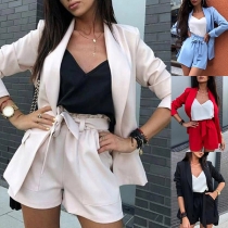 OL Style Long Sleeve Solid Color Blazer + Shorts Two-piece Set