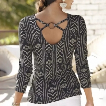 Retro Style Long Sleeve Printed Shirt