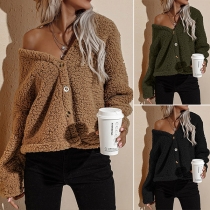 Fashion Solid Color Long Sleeve V-neck Single-breasted Plush Coat