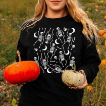 Casual Style Long Sleeve Round Neck Skull Printed All Saints' Day Sweatshirt