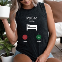 Casual Style Telephone Key-press Pattern Sleeveless Round Neck Tank Top