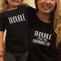 Fashion Letters Printed Short Sleeve Round Neck Parent-child T-shirt